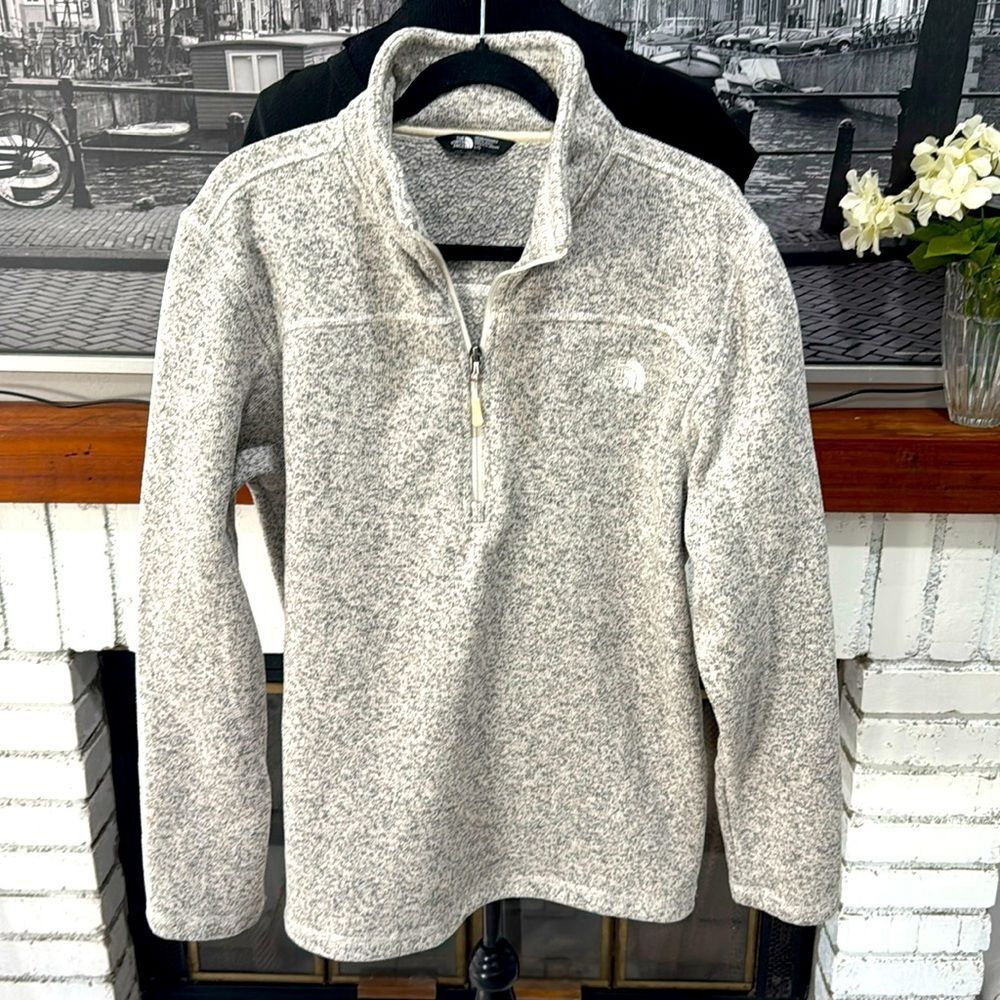 THE NORTH FACE Unisex 1/4 Zip Pullover Fleece Sweater Jacket Gray White Long